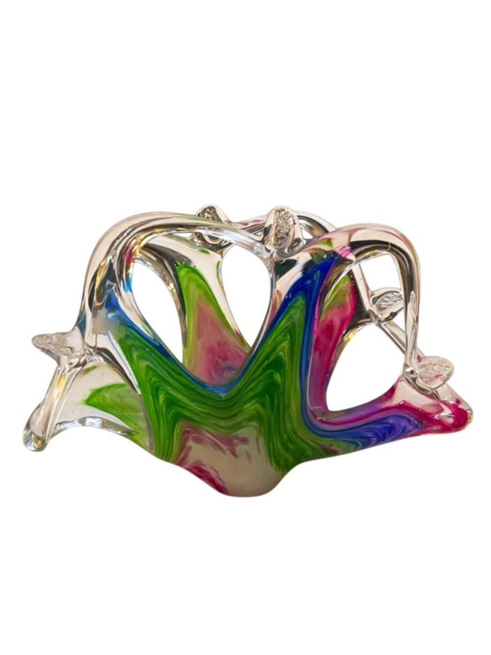 Handcrafted Swirled Glass Napkin Holder In Multicolor Design For Tabletop Decor
